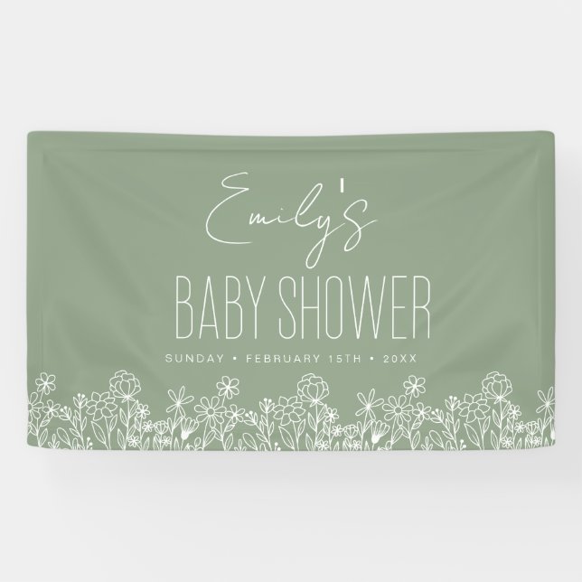 Sage Green Wildblume Boho Babydusche Banner (Horizontal)
