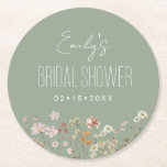 Sage Green Wildblume Boho Brautparty Garden Runder Pappuntersetzer<br><div class="desc">Erhöhen Sie Ihr Brautparty mit unserer Wildblume Boho Brautparty in Bloom Garden Paper Untersetzer. Diese Untersetzer zeigen ein reizvolles Design der Wildblume und bringen eine Touch von natürlicher Schönheit zu Ihrem Anlass. Diese Untersetzer sind sowohl funktional als auch charmant und eignen sich hervorragend zum Schutz von Oberflächen und zur Dekoration...</div>
