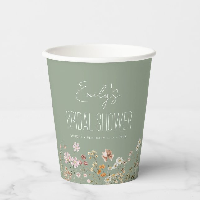 Sage Green Wildblume Boho Brautparty in Bloom Pappbecher (Vorderseite)