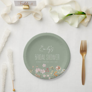 Sage Green Wildblume Boho Brautparty in Bloom Pappteller