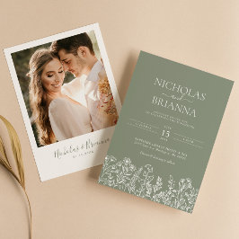 Sage Green Wildblume Boho Wedding Modernes Foto Einladung