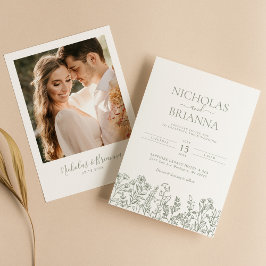 Sage Green Wildblume Boho Wedding Modernes Foto Einladung
