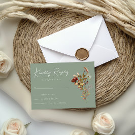 Sage Green Wildblume Boho Wedding RSVP Card Karte