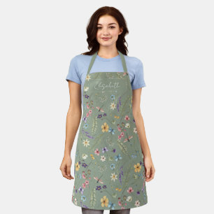 Sage Green Wildblume & Butterfly Personalisiert Schürze