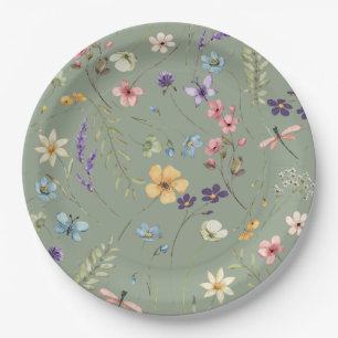 Sage Green Wildblume Elegantes Brautparty Pappteller
