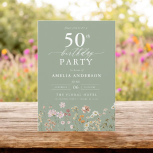 Sage Green Wildblume Garden Floral 50. Geburtstag Einladung