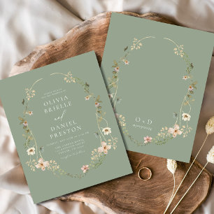 Sage Green Wildblume Garden Wedding Einladung Flyer