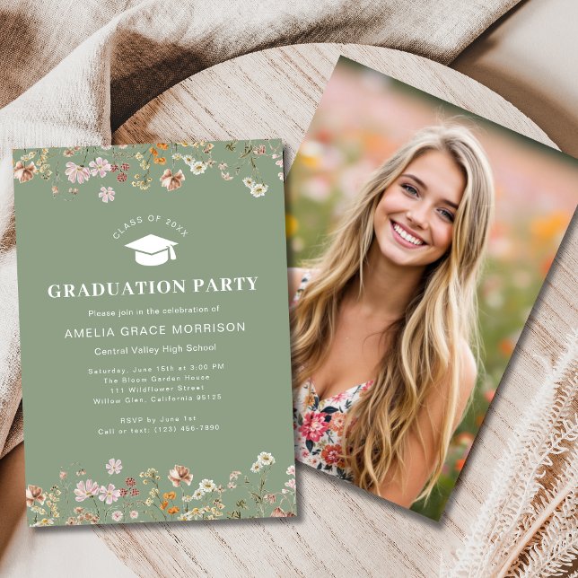 Sage Green Wildblume Graduation Party Boho Bloom Einladung (Von Creator hochgeladen)