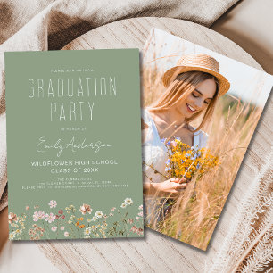 Sage Green Wildblume Graduation Party Foto Einladung