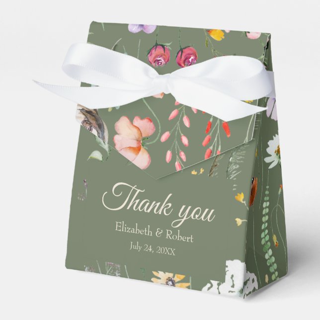 Sage Green Wildblume Meadow Wedding Danke Geschenkschachtel (Vorderseite)