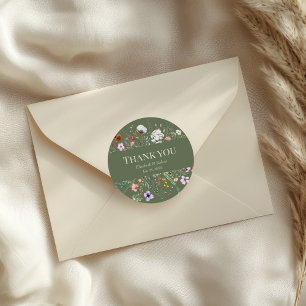 Sage Green Wildblume Meadow Wedding Danke Runder Aufkleber