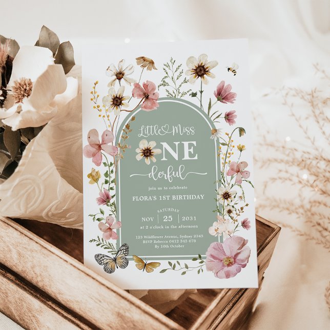 Sage Green Wildblume Miss Onederful 1. Geburtstag Einladung (Von Creator hochgeladen)
