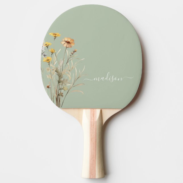 Sage Green Wildblume Modernes Monogram Elegant Tischtennis Schläger (Vorderseite)