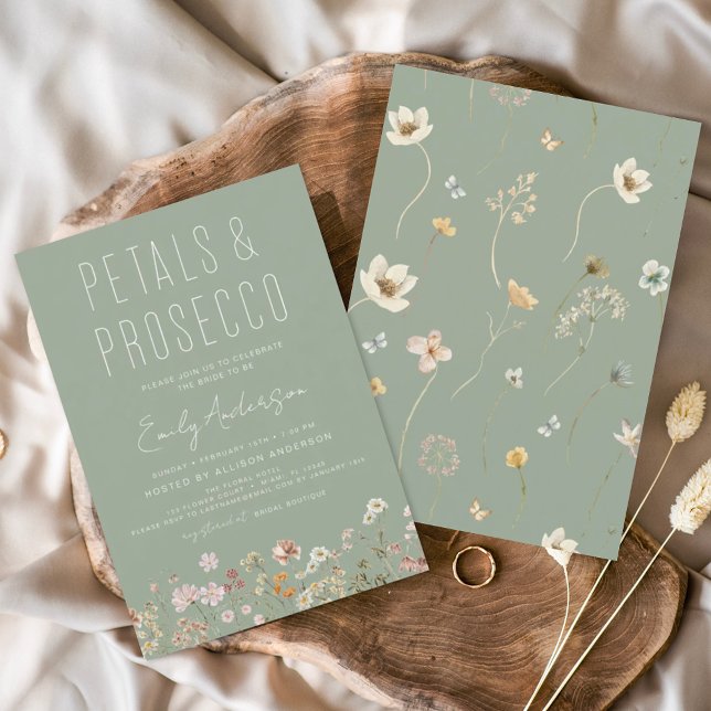Sage Green Wildblume Petals & Prosecco Bridal Einladung (Von Creator hochgeladen)