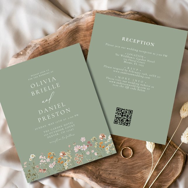 Sage Green Wildblume QR Code Garden Wedding (Von Creator hochgeladen)