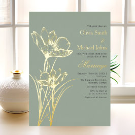 Sage green Wildblume QR Code Wedding Invitation Folien Feiertagskarte