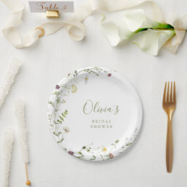 Sage Green Wildblume Rustic Boho Brautparty Pappteller