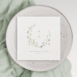 Sage Green Wildblume Rustic Boho Wedding Monogram Serviette
