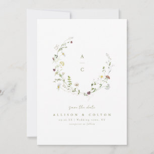 Sage Green Wildblume Rustic Boho Wedding Monogramm Save The Date