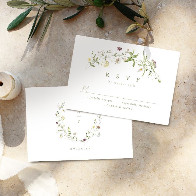 Sage Green Wildblume Rustic Boho Wedding RSVP (Sage Green Wildflower Rustic Boho Wedding RSVP)