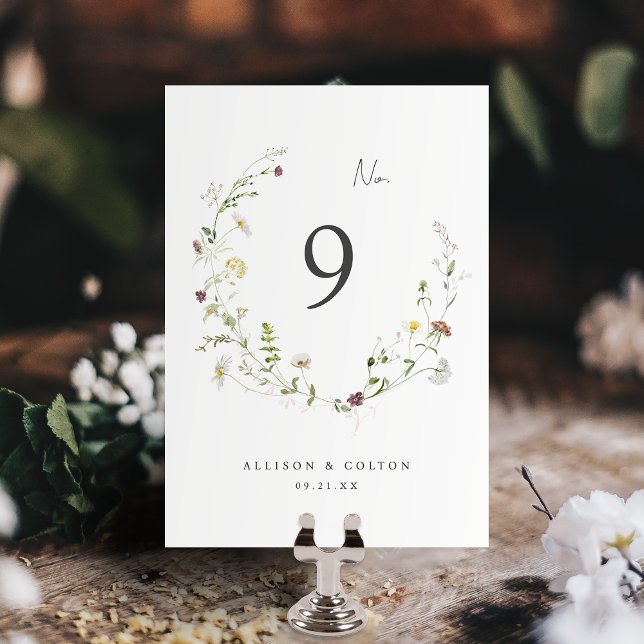 Sage Green Wildblume Rustic Boho Wedding Tischnummer (Elegant Wildflower Rustic Boho Wedding Table Number)