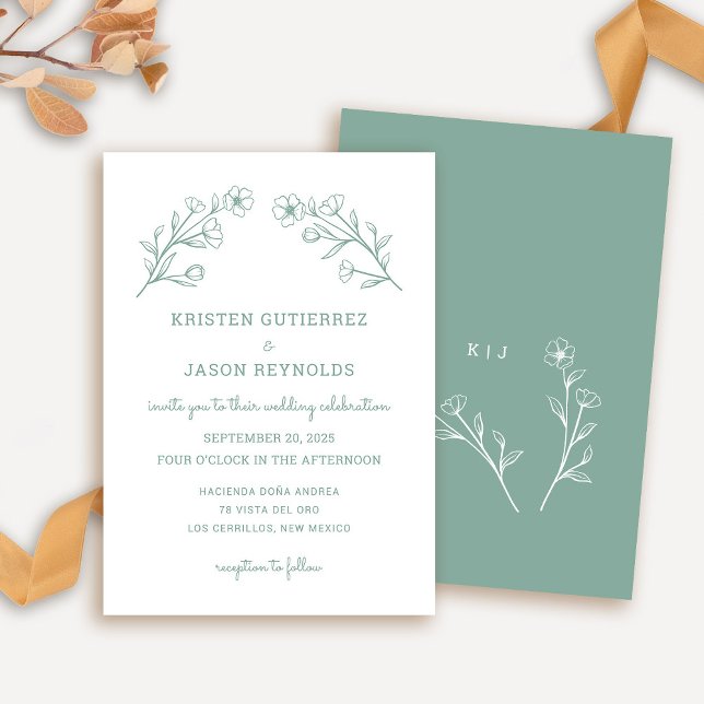 Sage Green Wildblume Wedding Einladung (Wildflower Wedding Invitation in Sage Green)