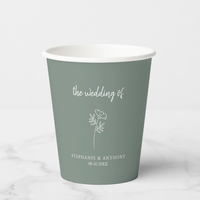 Sage Green Wildblume Wedding Pappbecher (Vorderseite)