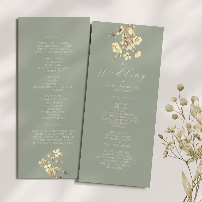 Sage Green Wildblume Wedding Program Programm (Von Creator hochgeladen)