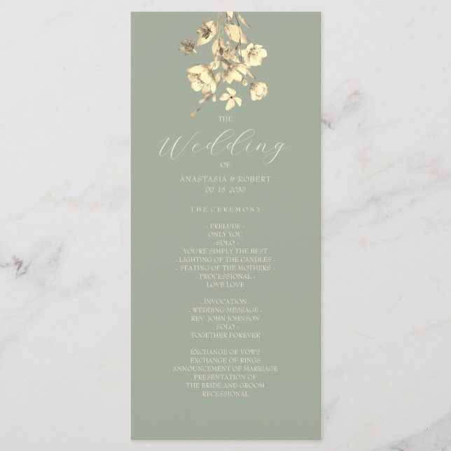 Sage Green Wildblume Wedding Program Programm (Vorderseite)