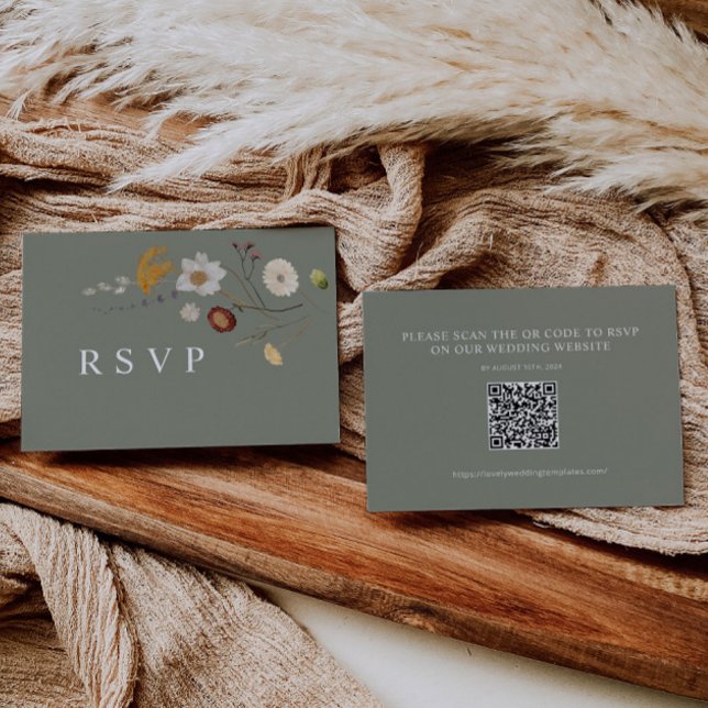 Sage Green Wildblume Wedding RSVP QR Code Card Mitteilungskarte (Von Creator hochgeladen)