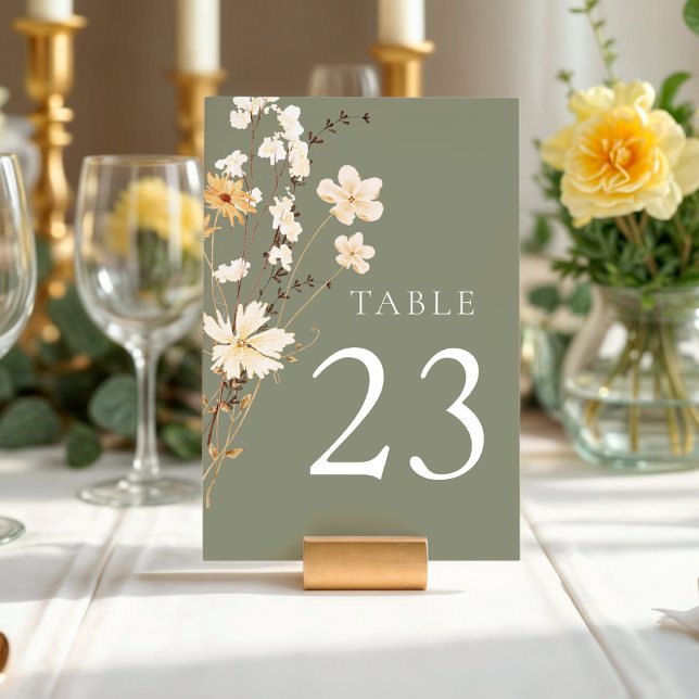 Sage Green Wildblume Wedding Tischnummer (Sage Green Elegant Wildflower Table Number)