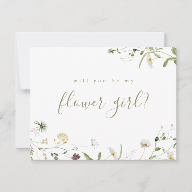Sage Green Wildblume wird meine Blume Mädchen sein Einladung (Vorderseite)