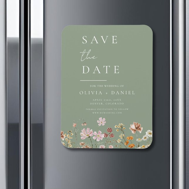Sage Green Wildblumen Boho Save the Date Magnet (Von Creator hochgeladen)