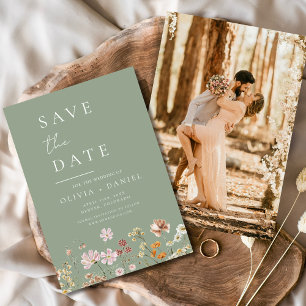 Sage Green Wildblumen Foto Boho Save the Date