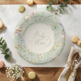 Sage Green Wildflower Baby In Bloom Baby Shower Pappteller