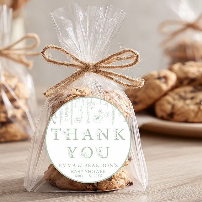 Sage Green Wildflower Baby Shower Thank You  Runder Aufkleber (Sage Green Wildflower Thank You Sticker)
