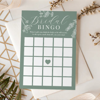 Sage Green Wildflower Bridal Shower Gift Bingo Einladung