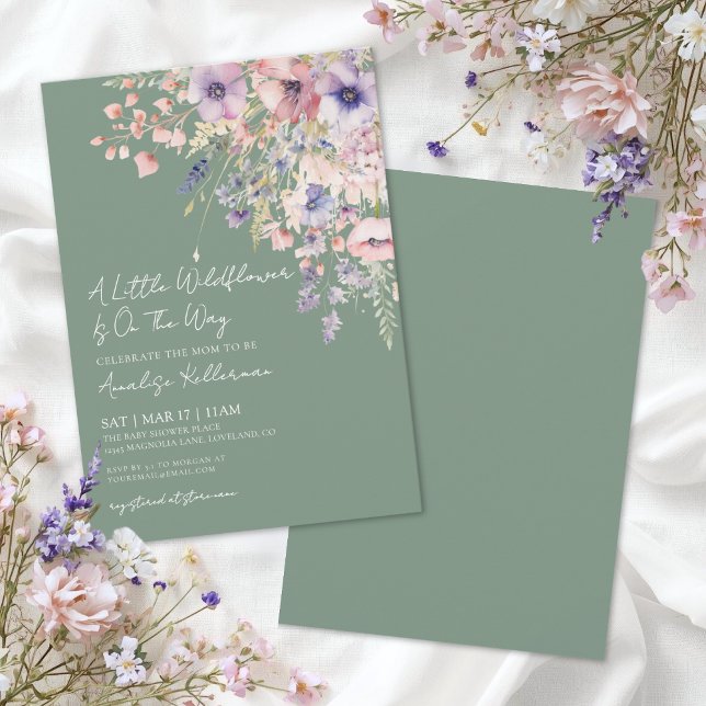 Sage Green Wildflower Floral Baby Shower Einladung (Sage Green Wildflower Floral Baby Shower Invitation)
