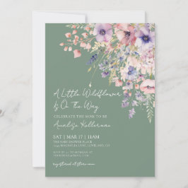Sage Green Wildflower Floral Baby Shower Einladung
