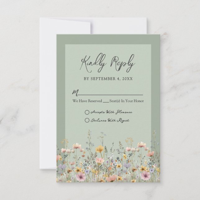 Sage Green Wildflower Floral Wedding RSVP (Vorderseite)