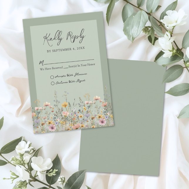 Sage Green Wildflower Floral Wedding RSVP Karte (Sage Green Wildflower Floral Wedding RSVP Card)