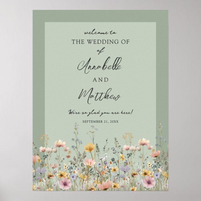 Sage Green Wildflower Floral Wedding Welcome Sign Poster (Vorne)
