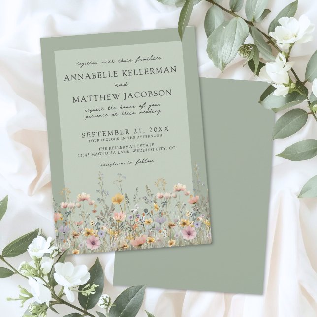 Sage Green Wildflower Watercolor Floral Wedding Einladung (Sage Green Wildflower Watercolor Floral Wedding Invitation)