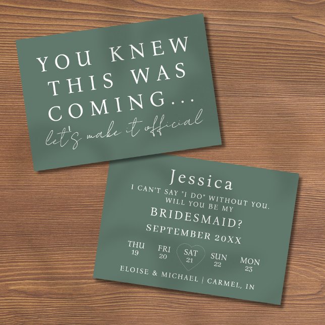 Sage Green Will You Be My Bridesmaid Proposal Card Einladung (Pop the question to your bridal party with this Will You Be My Bridesmaid Proposal Card! )