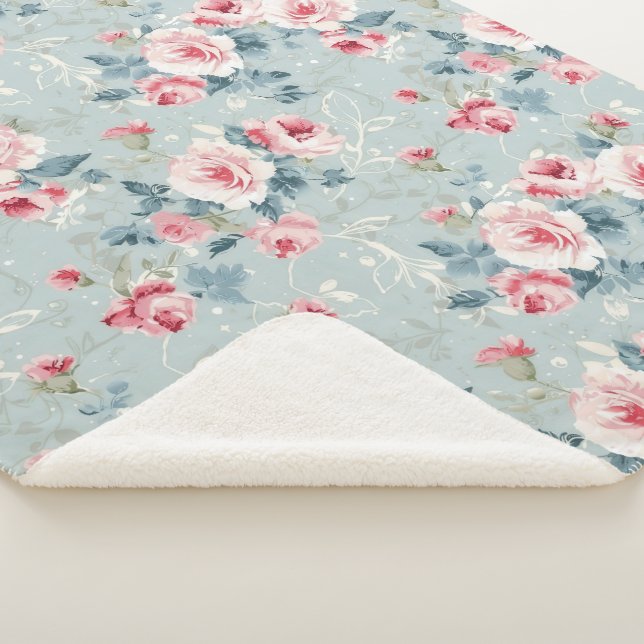 Sage Green Winter Floral Pattern Sherpadecke (3/4)