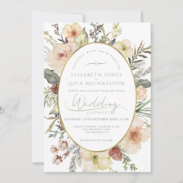 Sage Green Winter Pine Botanical Monogram Wedding Einladung (Vorderseite)