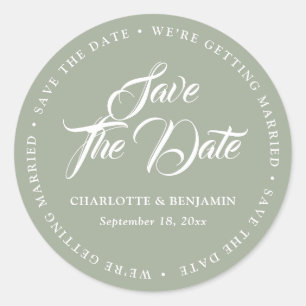 Sage Green Wir werden Save the Date heiraten Runder Aufkleber
