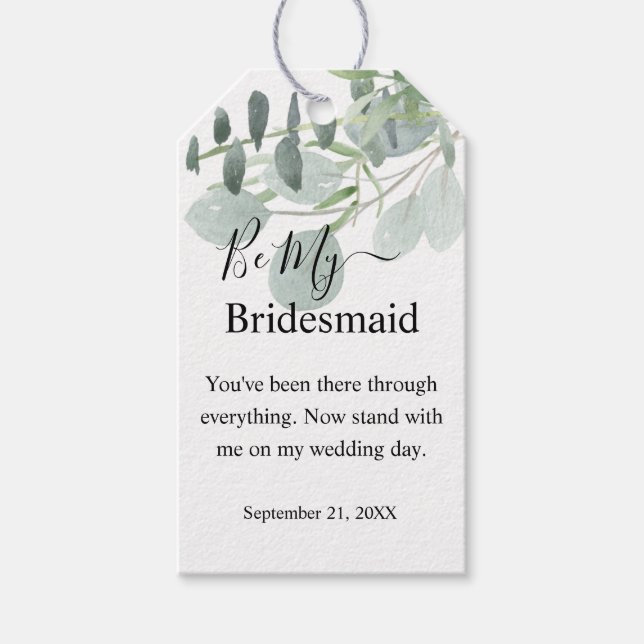 Sage Green wird mein Bridesmaid-Geschenketikett se Geschenkanhänger (Vorderseite)