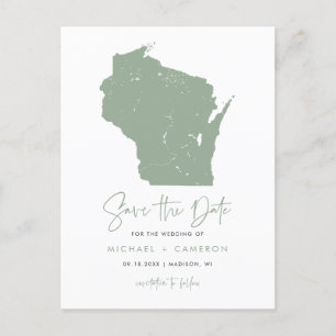 Sage Green Wisconsin Map Modern Save the Date Ankündigungspostkarte