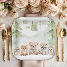 Sage Green Woodland Adventure Awaits Baby Shower Pappteller